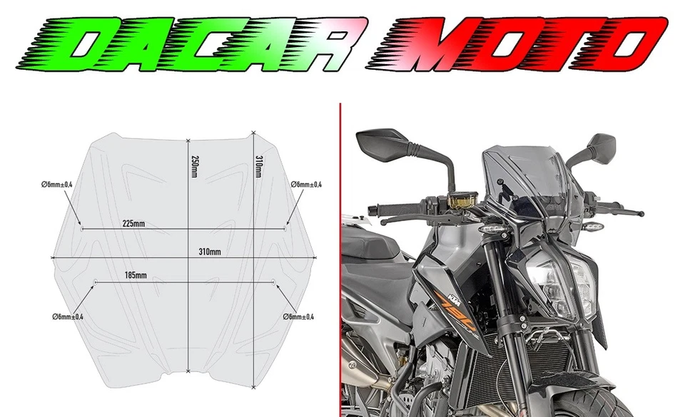 Cupolino Ahumado 25 X 31 Cm (H X L) Con Kit De Fijación KTM Duke 790 2018 GIVI - Imagen 1 de 1