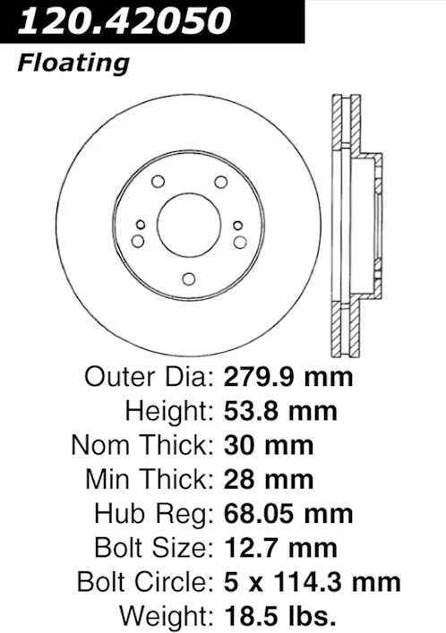 Rotor de freno delantero izquierdo para Nissan 300ZX 1989-1996 1994 1993 1990 1991 Centric Foto 1 de 1