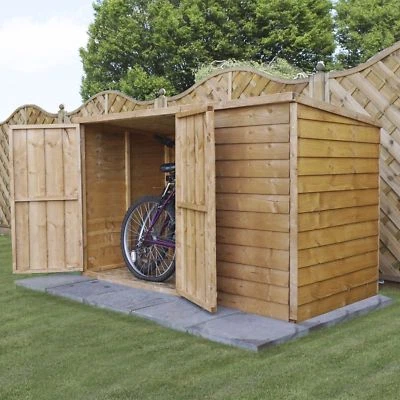 WOODEN GARDEN BIKE STORE 6x3 DOUBLE DOOR FLOOR PENT ROOF FELT WOOD OUTDOOR SHED