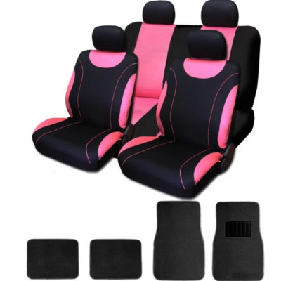 For Hyundai New Black and Pink Cloth Car Truck Seat Covers With Mats Full Set - Image 1 of 4