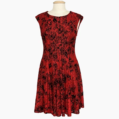 Gabby Skye Womens Dress 10 Red Black Floral Lace Whimsigoth Fairy Retro 90s Y2K - Image 1 of 4