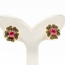 5.48ct Natural Ruby and Yellow Sapphire Stud Earring 925 Sliver in Gold Plated