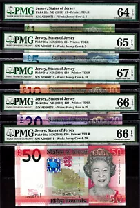 Jersey 1, 5, 10, 20, 50 Pound 2010 MATCHING LOW # 000711 GEM UNC PMG 64 - 67 EPQ - Picture 1 of 2
