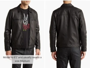 AllSaints Men's Black Karl Leather Jacket Size Large All Saints - Picture 1 of 5