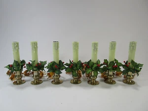 LOT 7 VINTAGE CHRISTMAS SINGLE WINDOW PLASTIC ELECTRIC DRIP CANDLES Brass Holly - Picture 1 of 6