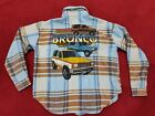 Ford Bronco Mens Flannel Shirt Sz Small Blue Plaid Long Sleeve Button Up Western