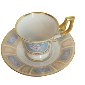 Heinrich H & C Selb Bavaria Germany Demitasse Cup & Saucer Blue & Gold w Roses - Picture 1 of 10