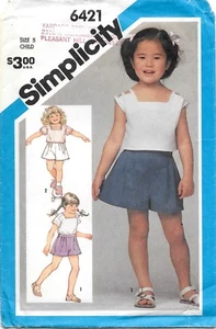 Vintage 1984 Simplicity Sewing Pattern # 6421 Child Pull-On Shorts & Tops Size 5 - Picture 1 of 2