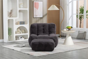 Modern Fluffy Bean Bag Chair Soft Lazy Sofa Chair w/ Memory Foam& Ottoman Black - Picture 1 of 22