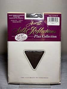 Hanes Silk Reflections Pantyhose Silky Sheer Queen Size Warm Brown Style 913