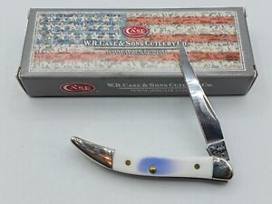 2014 Case XX 410096 SS Tiny Toothpick Blue Over White Delrin With Box
