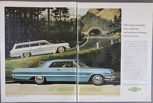 1963 Chevrolet Car Print Ad – Impala Sport Coupe & Bel Air Wagon (2 Pages) - Foto 1 di 1