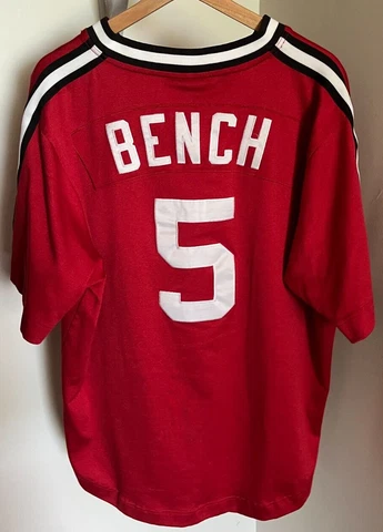 Johnny Bench Cooperstown Collection Jersey MLB Size L Nike Cincinnati Reds Cover