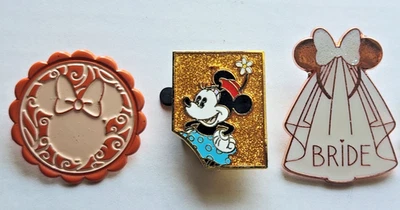 Disney Pins Lot Minnie Mouse Bride Ear Hat Gold Glitter Classic Hat Icon #K50 - Image 1 of 2