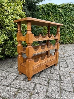 Vintage Wooden Wine Rack, 12 Slots Bottle Storage Shelves, Side Table Cabinet - Image 1 of 4