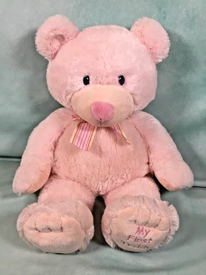 Розовый My First Teddy Russ Baby 19 дюймов плюшевый с розовым бантом мягкое животное - Изображение 1 из 4