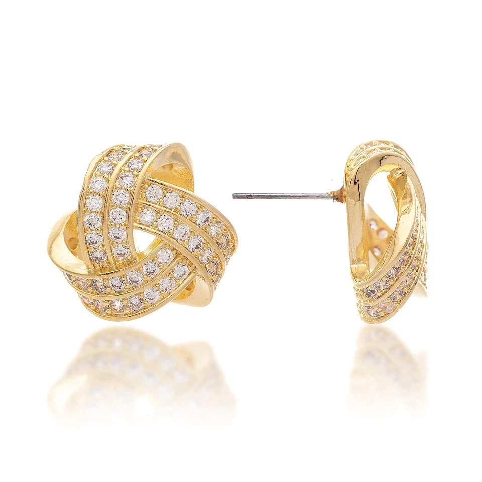 Aretes de oro circonita cúbica nudo incrustado Rivka Friedman enchapados en 18 quilates Foto 1 de 4