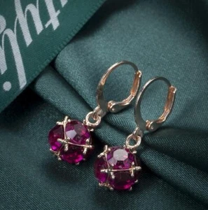 Shine Special Round Rose Quartz Gmestone Rose Gold Plated Dangle Earrings - Picture 1 of 5