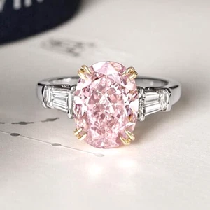 3.00 Ct Oval Cut Pink Sapphire & Diamond Engagement Ring 14K Rose Gold Finish - Picture 1 of 5