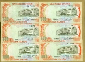 Vietnam Tiger notes 1972 500 Dong P. 33a, Lot of 6 notes Nice grade B - Picture 1 of 2