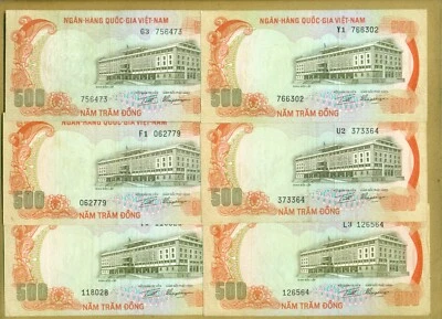 Vietnam Tiger notes 1972 500 Dong P. 33a, Lot of 6 notes Nice grade B - Image 1 of 2