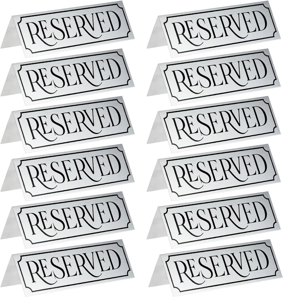 Juvale Reserved Table Signs - 12-Pack 5 in Etched Silver Metal - Reserve