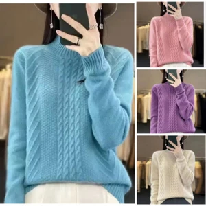 Autumn Winter Knitted Ribbed Turtleneck Women Basic Pullover Sweaters Tops - Picture 1 of 9