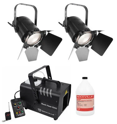 2) Chauvet DJ EVE F-50Z LED Fresnel DMX Warm White D-Fi Spot Lights+Haze Machine - Image 1 of 4