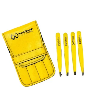 Xcellence 4 Pc Professional Eyebrows Ingrown Hair Removal Tweezers Set With Case - Picture 1 of 12