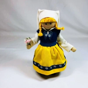 Original Butticki Of Sweden Handmade Wood Doll In Dress With Flowers 8" Tall - Picture 1 of 6