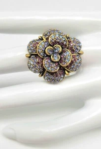 Heidi Daus Vintage Petal Profusion Tanzanite Swarovski Crystal Flower Ring - Picture 1 of 13