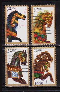 OFF paper #2976-79 Carousel Horses 32c (used set of 4) 1995 _n175 - Picture 1 of 1