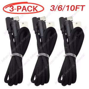3Pack 90 Degree Right Angle Micro USB Charger Cable 3/6/10Ft For Samsung Android - Picture 1 of 12