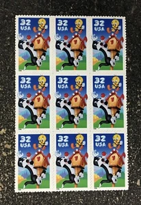 1998USA #3204a 32c Sylvester & Tweety - Looney Tunes - Block of 9 From Sheet - Picture 1 of 1