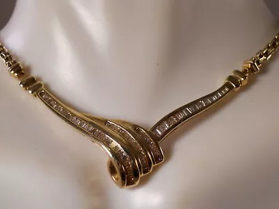 ТЯЖЕЛЫЙ 14K ЖЕЛТОЕ ЗОЛОТО РЯДЫ БАГЕТ БРИЛЛИАНТ ДРАГОЦЕННЫЕ КАМНИ ПОДВЕСКА ЦЕПОЧКА ОЖЕРЕЛЬЕ - Изображение 1 из 4