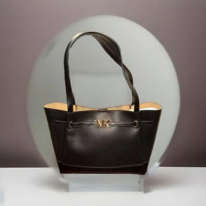 Michael Kors Large Belted Tote  Shoulder Handbag Leather Black NWTags MSRP $558 - Picture 1 of 4