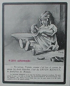 PUBLICITE SAVON KENOTT DENTIFRICE FILLETTE SIGNE KARLA DE 1915 FRENCH AD PUB  - Picture 1 of 1
