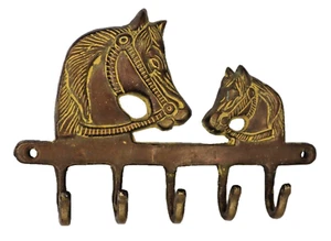 Horse Pair Design 4 Hook Victorian Style Handmade Brass Cloth Wall Hanger Hook - Bild 1 von 7