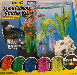 TETRA Colorfusion Fish Tank Aquarium Full Kit 3 Gal Pump HalfMoon + New Filters - Picture 1 of 13