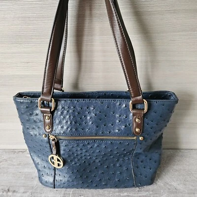 Giani Bernini Ostrich Embossed Shoulder Satchel Bag Purse Blue Faux Leather - Image 1 of 4