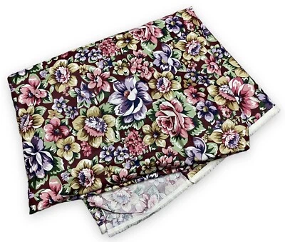 ~6.5 Yards Pink Purple Mustard Roses Heavy Chintz Fabric Stain Repellent 52x232” - Image 1 of 4