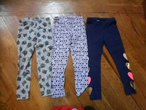 3 pr Cat & Jack Girl's Leggings Pants Sz 6-6X.blue w hearts,gray w cats,purple  - Picture 1 of 4