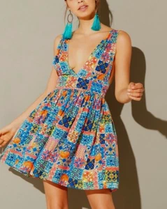 BNWT Matthew Williamson Blue/Orange Embellished Tile Print Beach Dress Size S - Picture 1 of 9