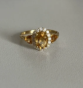 6320- Anillo de oro amarillo citrino diamantes - Imagen 1 de 4