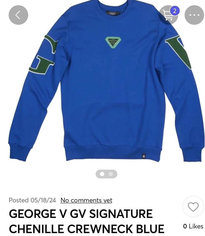 Avenue George V Paris SZ SMALL Blue Sweatshirt Green Couture Logo GV-2409