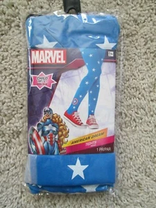 GIRLS MARVEL AMERICAN DREAM CAPTAIN AMERICA TIGHTS COSTUME STARS BLUE M/L 8 - 14 - Picture 1 of 4
