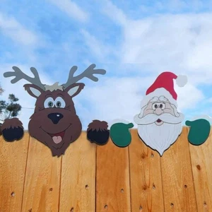2PCS Christmas Yard Fence Peeker, Santa Claus and Reindeer Fence Peeker - Picture 1 of 7