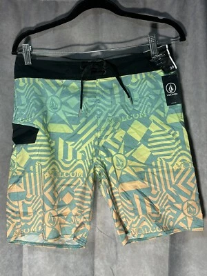 Volcom Boys Mod-Tech Ringer Boardshorts Shadow Lime Size 30 (20) - Image 1 of 3