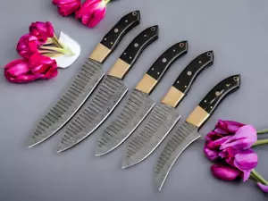 Set coltelli da chef in acciaio damascato fatti a mano 5 pezzi - coltelli da cucina premium regalo per - Foto 1 di 8
