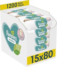 Pampers Sensitive Baby Wipes 15 Packs of 80 = 1200 Baby Wet Wipes Unscented